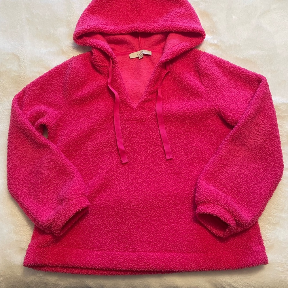 LOFT Vibrant Pink Fuzzy Hoodie